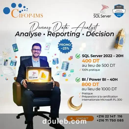 Formation data analyst sql bi power bi à Tunis