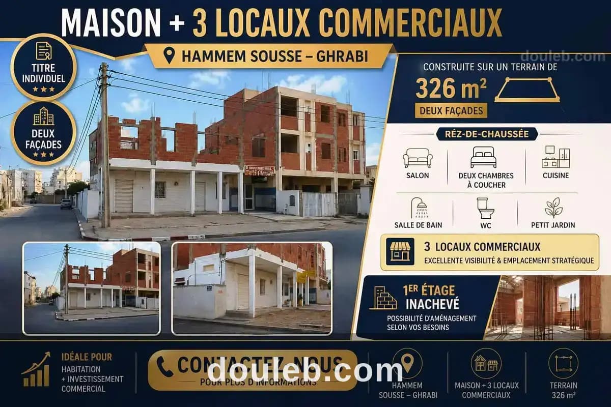 Maison et 3 locaux commercieaux hammem sousse - Photo 1
