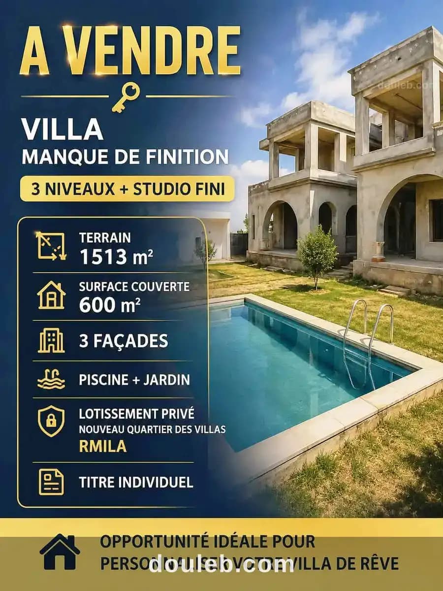 Villa sur 3 niveaux manque de finition à rmila - Photo 1