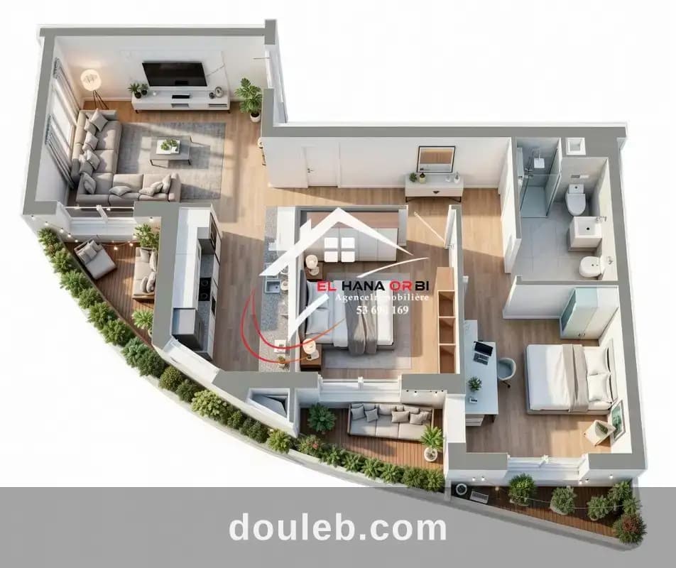 App s2 avec piscine projet sur plan mahdia - Miniature 2