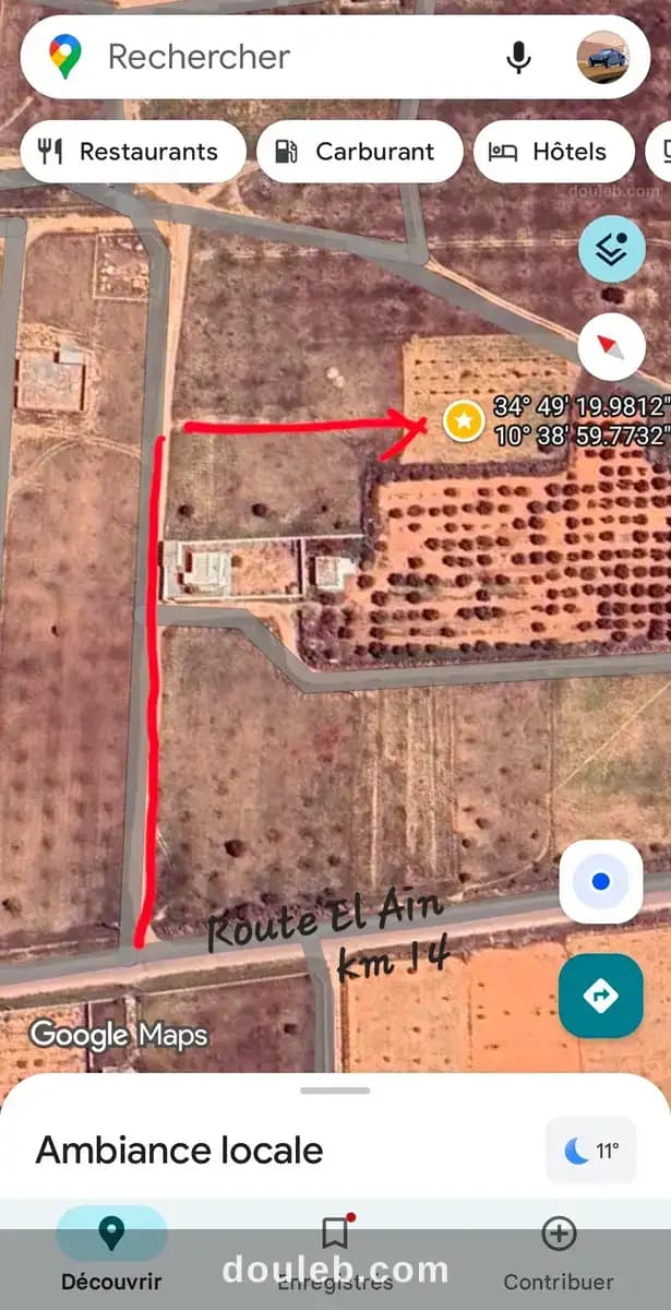 Terrain constructible 3 000 m route el ain km 14 à Sfax