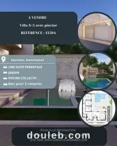 A villa s3 avec piscine sur plan ref1359a à Nabeul