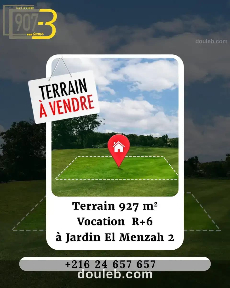 Terrain de 927 m2 à jardin el menzah 2 à Ariana