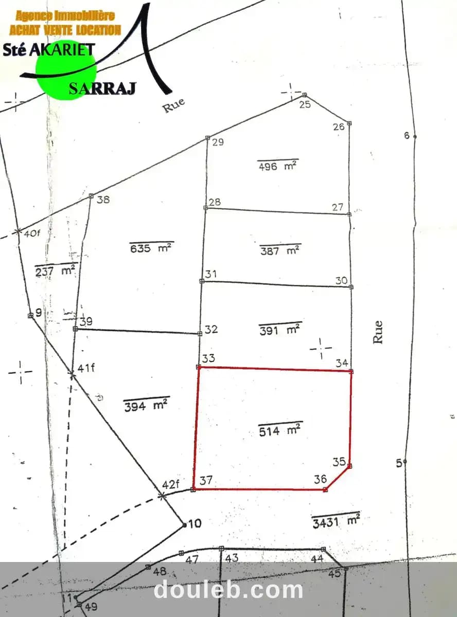 Terrain 514m prés de sahloul 4 vers cité olympique à Sousse