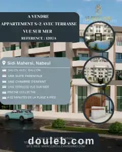 Appartement s2 avec terrasse vue mer ref1207a à Nabeul