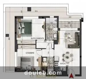 Appartement s2 avec terrasse vue mer ref1207a - Miniature 2