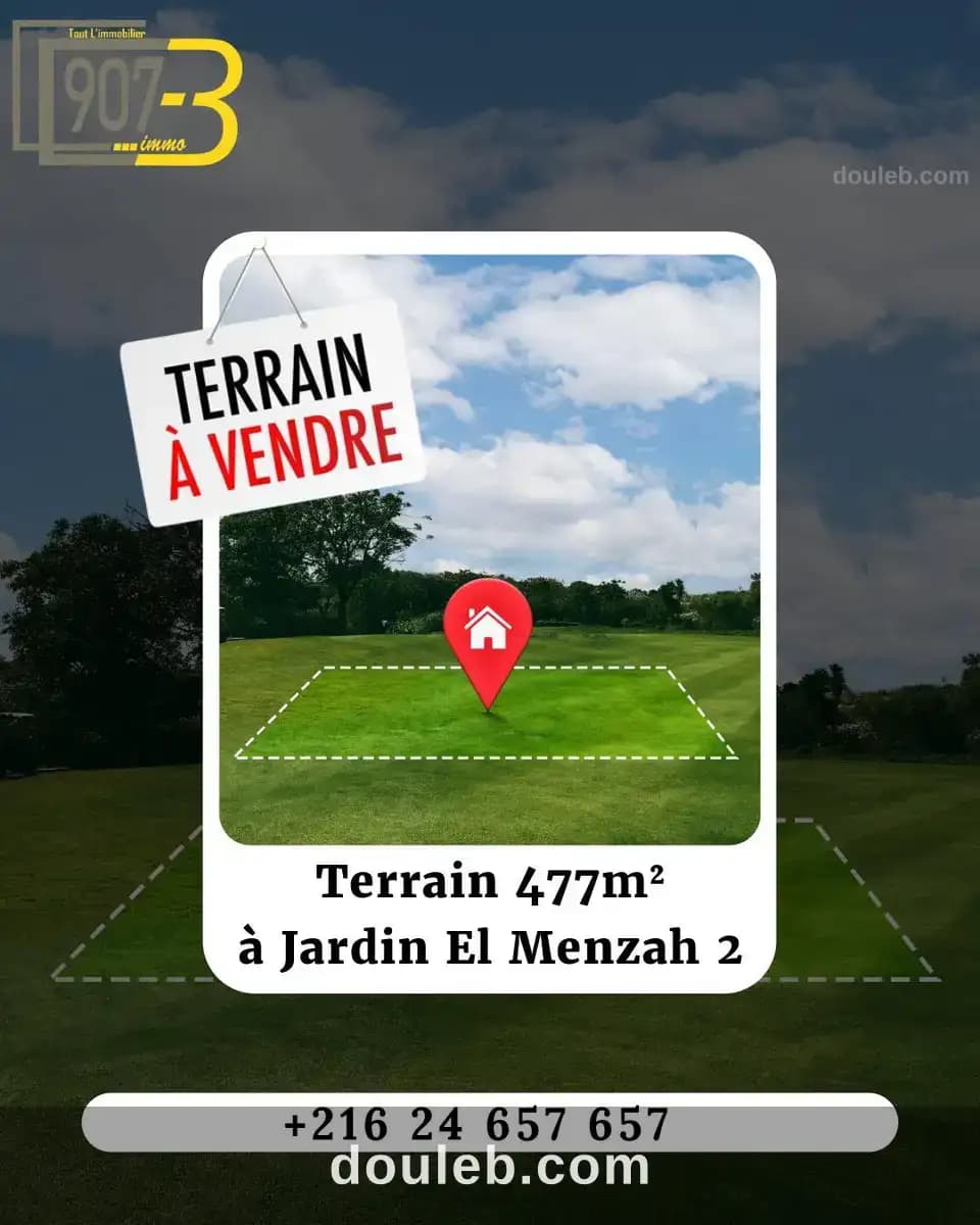 Terrain constructible 477 m2 jardin el menzah 2 à Ariana