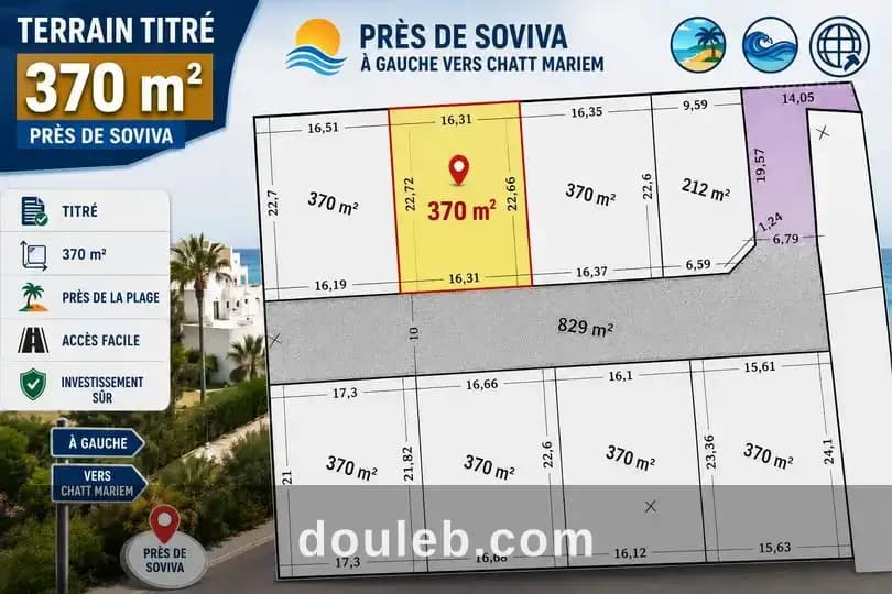 Lot 370m prés soviva à gauche vers chatt mariem à Sousse