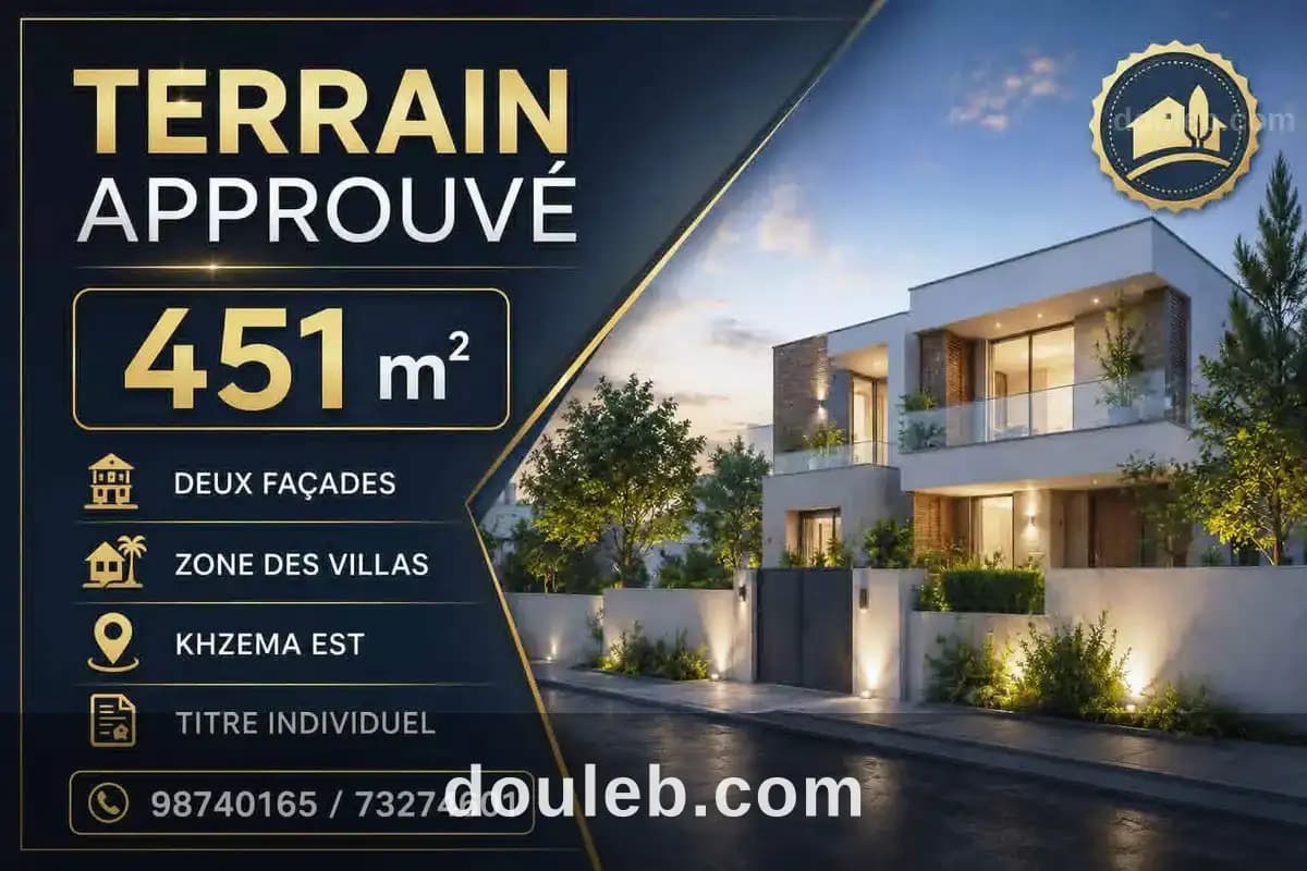 Terrain approuvé 451m deux façades à khzema est - Photo 1