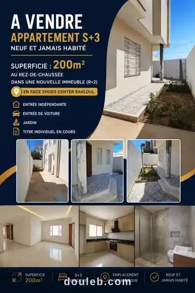 Appartement s3 en face shoes center sahloul à Sousse