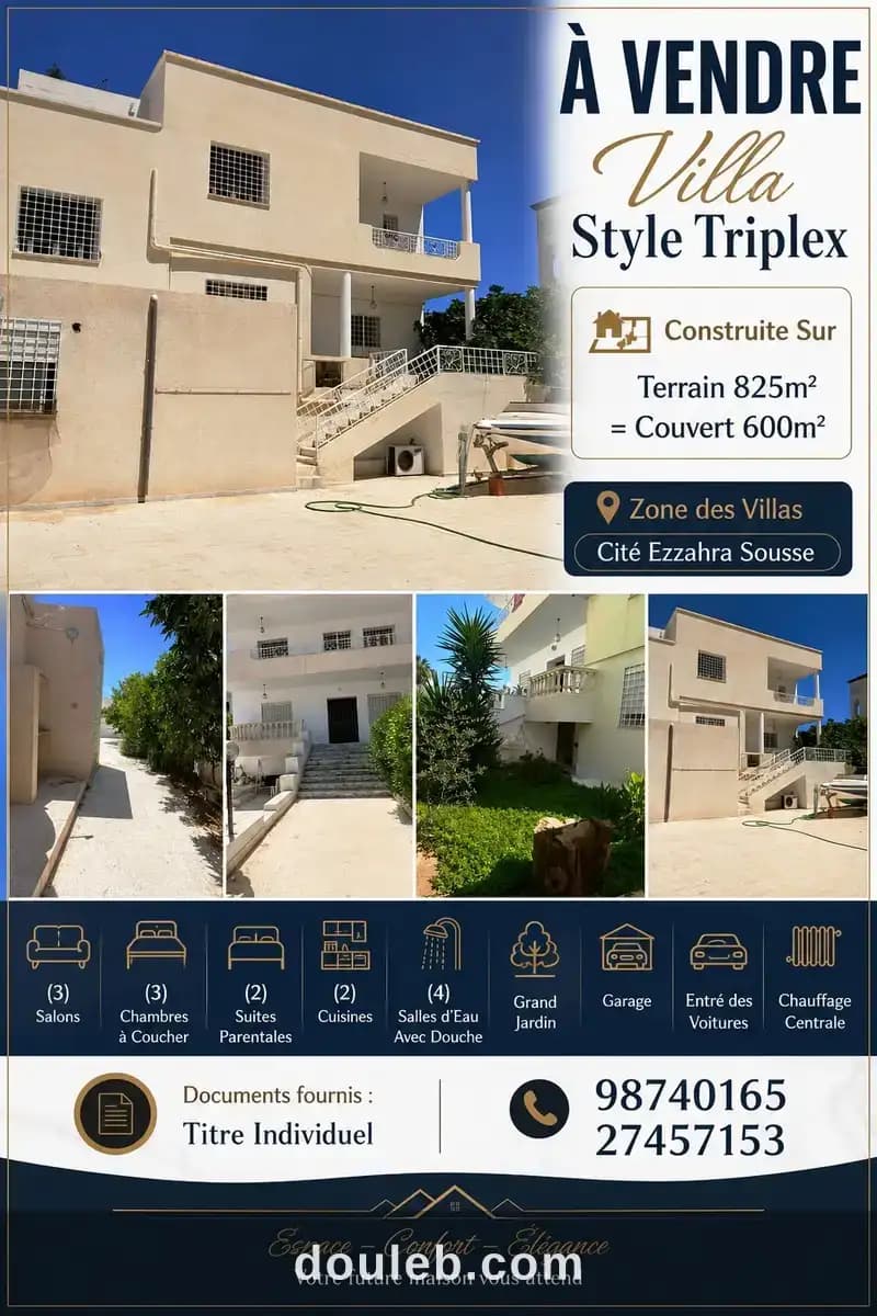 Offre villa style triplex à cité ezzahra sousse à Sousse