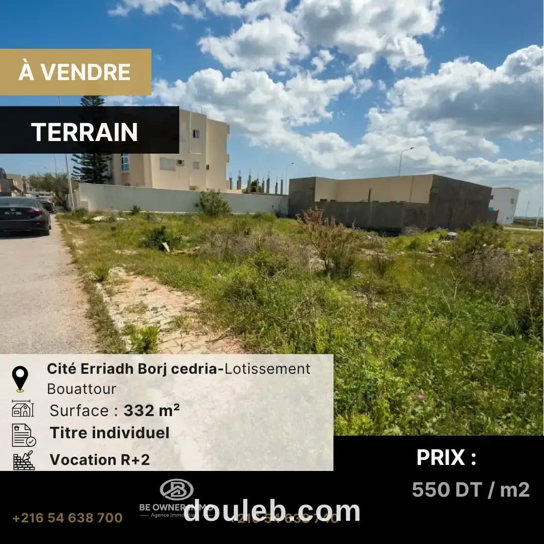 Terrain de 332 m2 av à Ben Arous