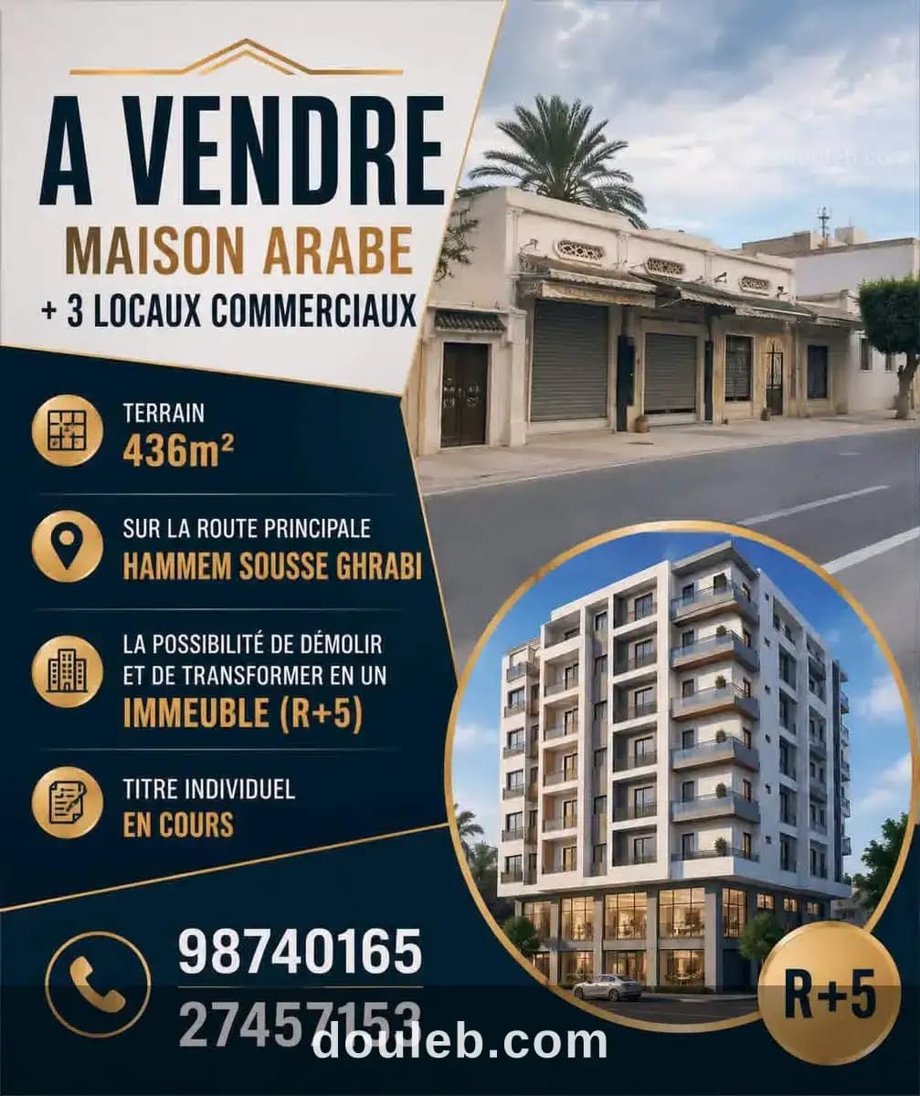 Maison arabe et 3locaux commercieaux hammem sousse à Sousse
