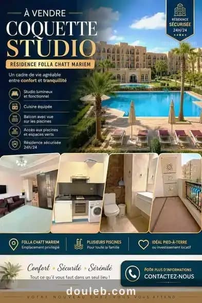 Coquette studio s0 à résidance folla chatt mariem à Sousse