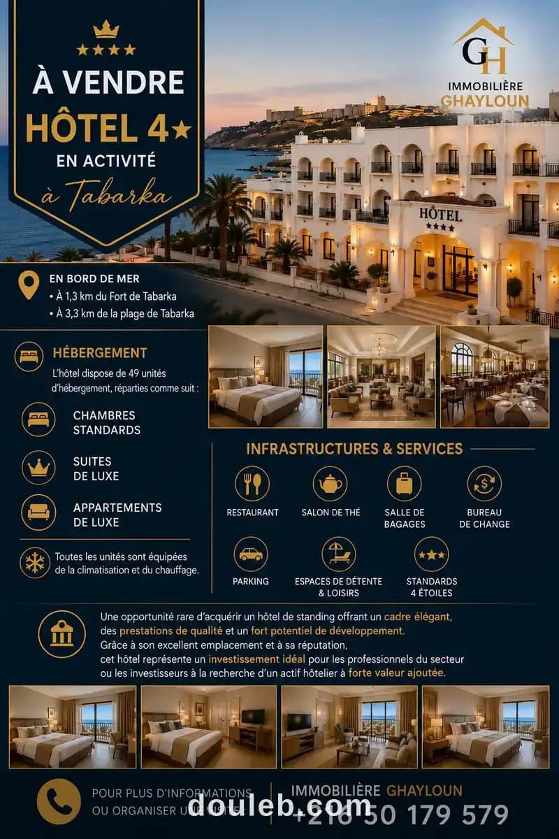 Hotel 4 etoile en activité à tbarka à Jendouba