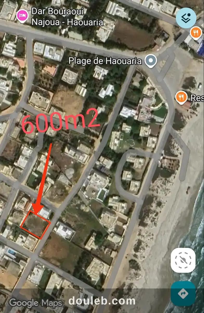 Terrain de 600m2 à la plage à Nabeul