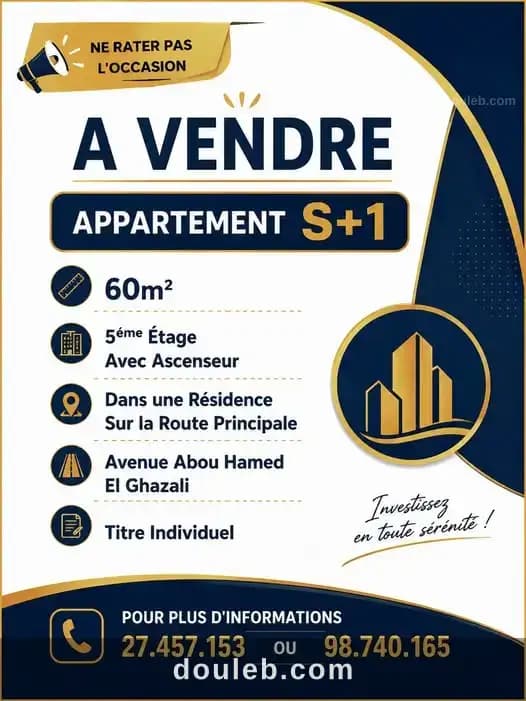 Appartement s1 avenue abou hamed el ghazali à Sousse