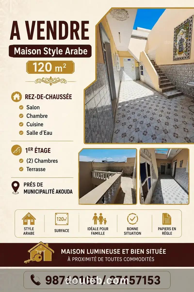 Maison style arabe prés de municipalité akouda à Sousse
