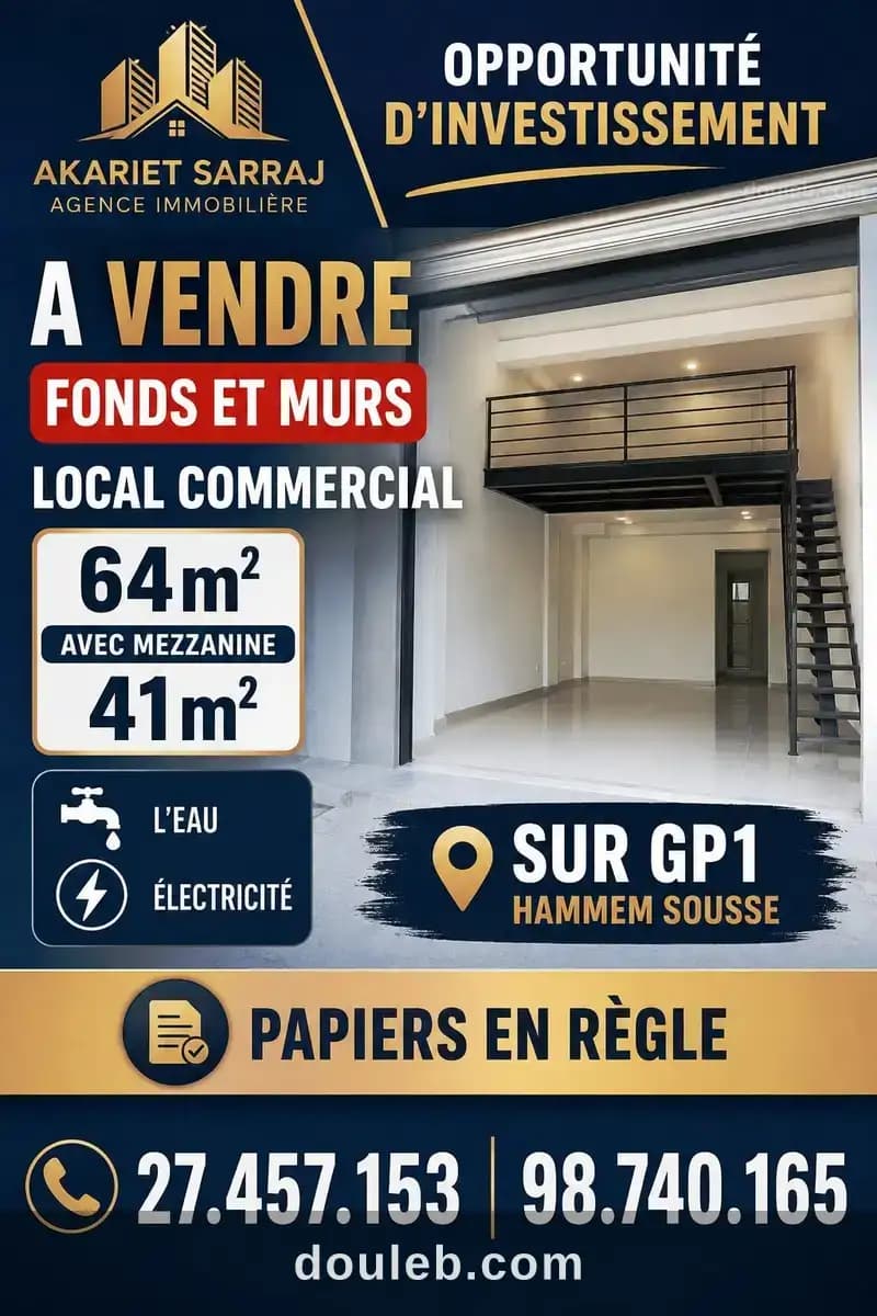 Fonds et murs local commercial à gp1 hammem sousse à Sousse