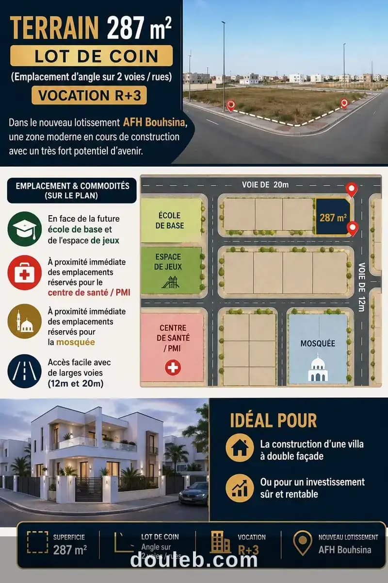 Lot 287m dans le nouveau lotissement afh bouhsina à Sousse