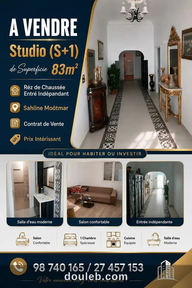 Ne rater pas appartement s1 à sahline moôtmar à Monastir