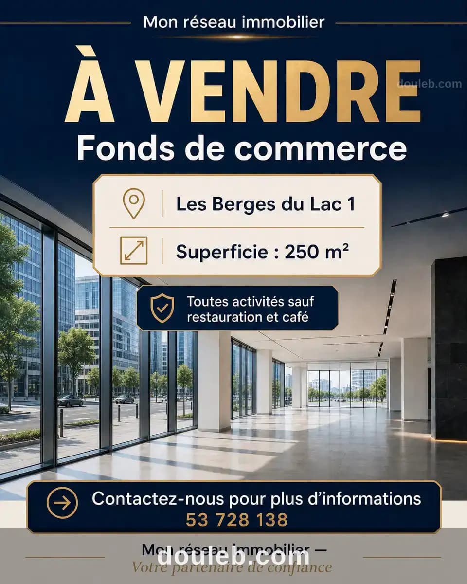 Fond de commerce au lac 1 à Tunis