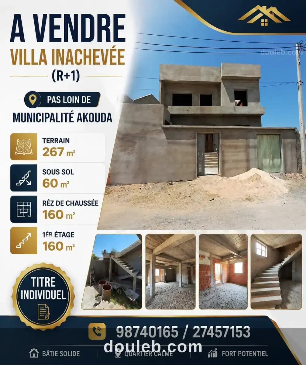 Villa inachevé r1 pas loin de municipalité akouda à Sousse
