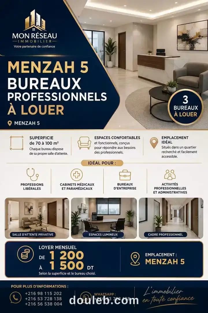 Bureau h11200 d a menzah 5 à Ariana
