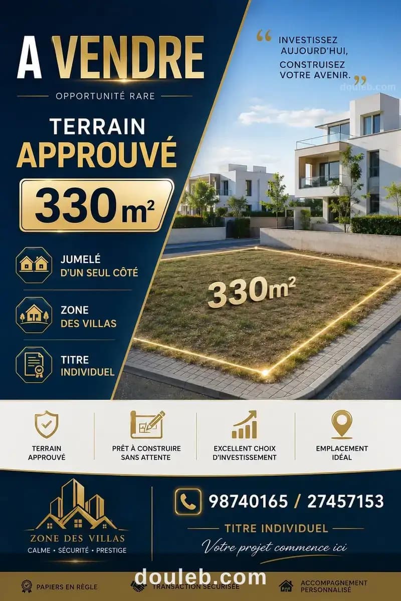 Terrain approuvé 330m à hammem sousse ghrabi à Sousse