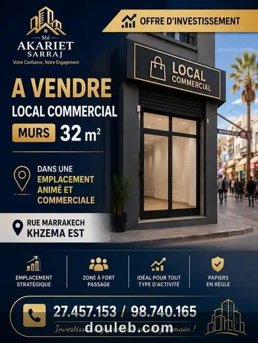 Local commercial murs 32m rue marrakech khzema est à Sousse
