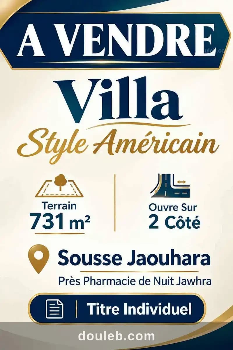 Villa style américain pharmacie de nuit jawhara à Sousse