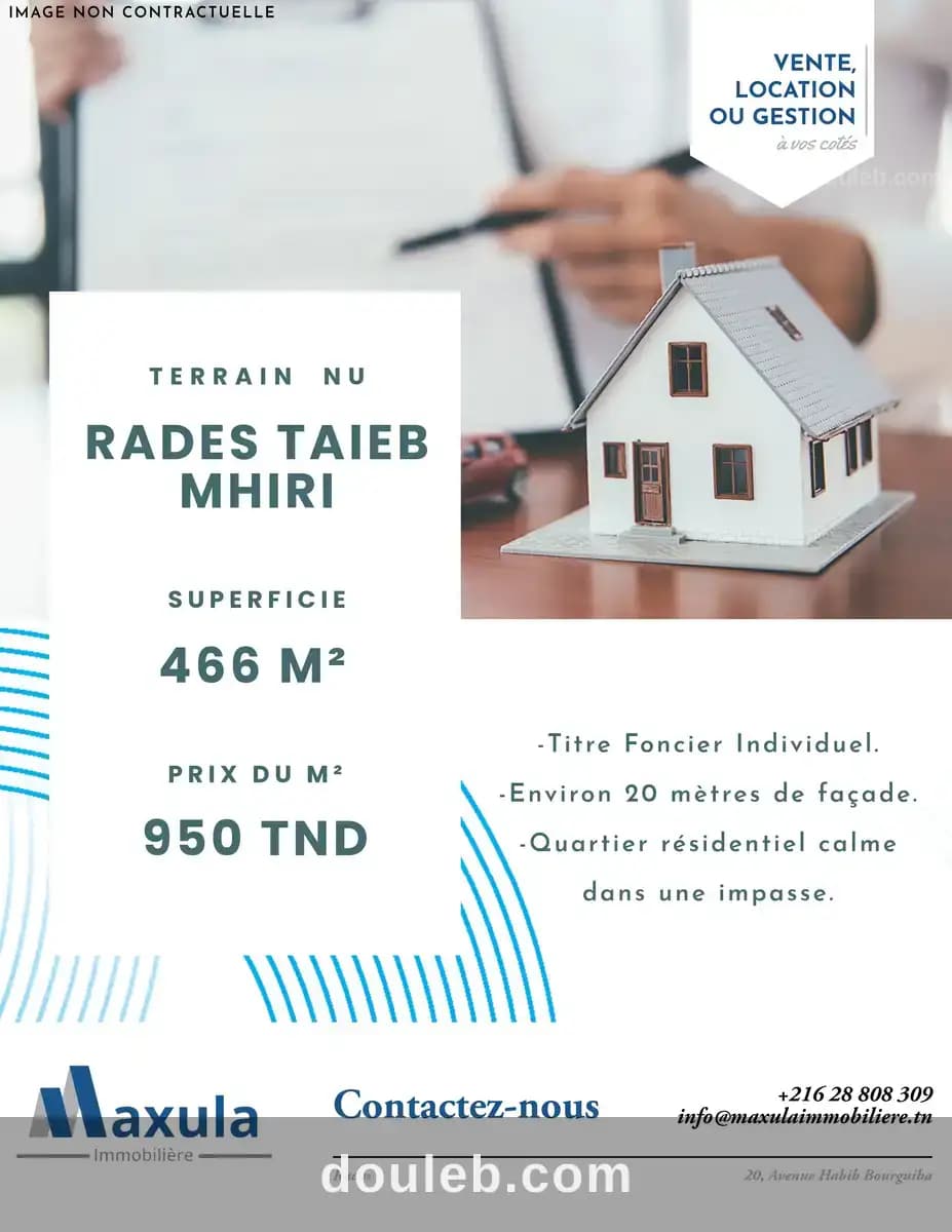 Terrain de 466m a rades cite taieb mhiri à Ben Arous