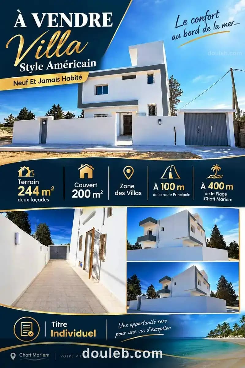 Villa style américain à 400m de plage chatt mariem à Sousse