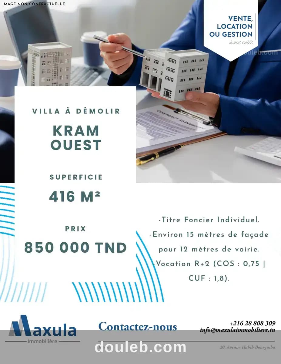 Terrain de 416m avec villa a demolir a kram ouest à Tunis