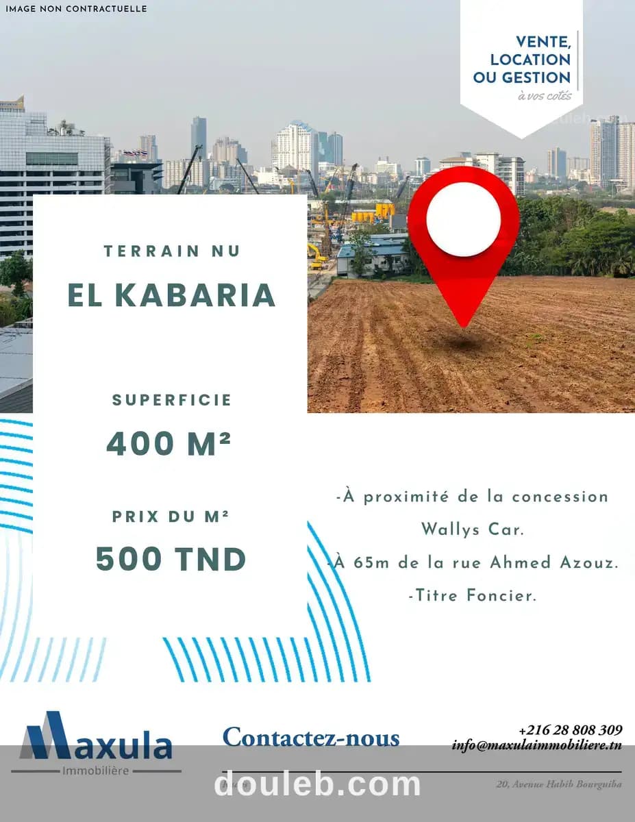 Terrain de 400m a el kabaria 1 à Tunis