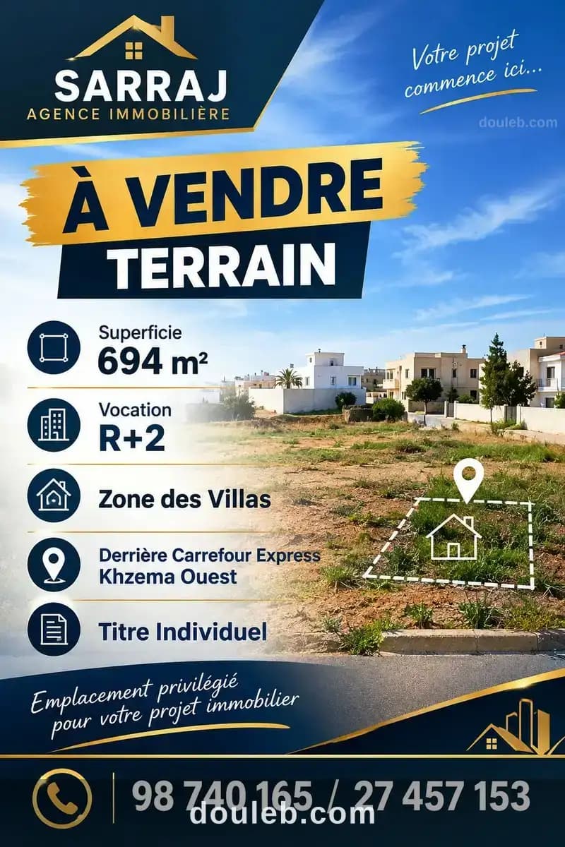 Terrain 694m derrière carrefour express khzema à Sousse