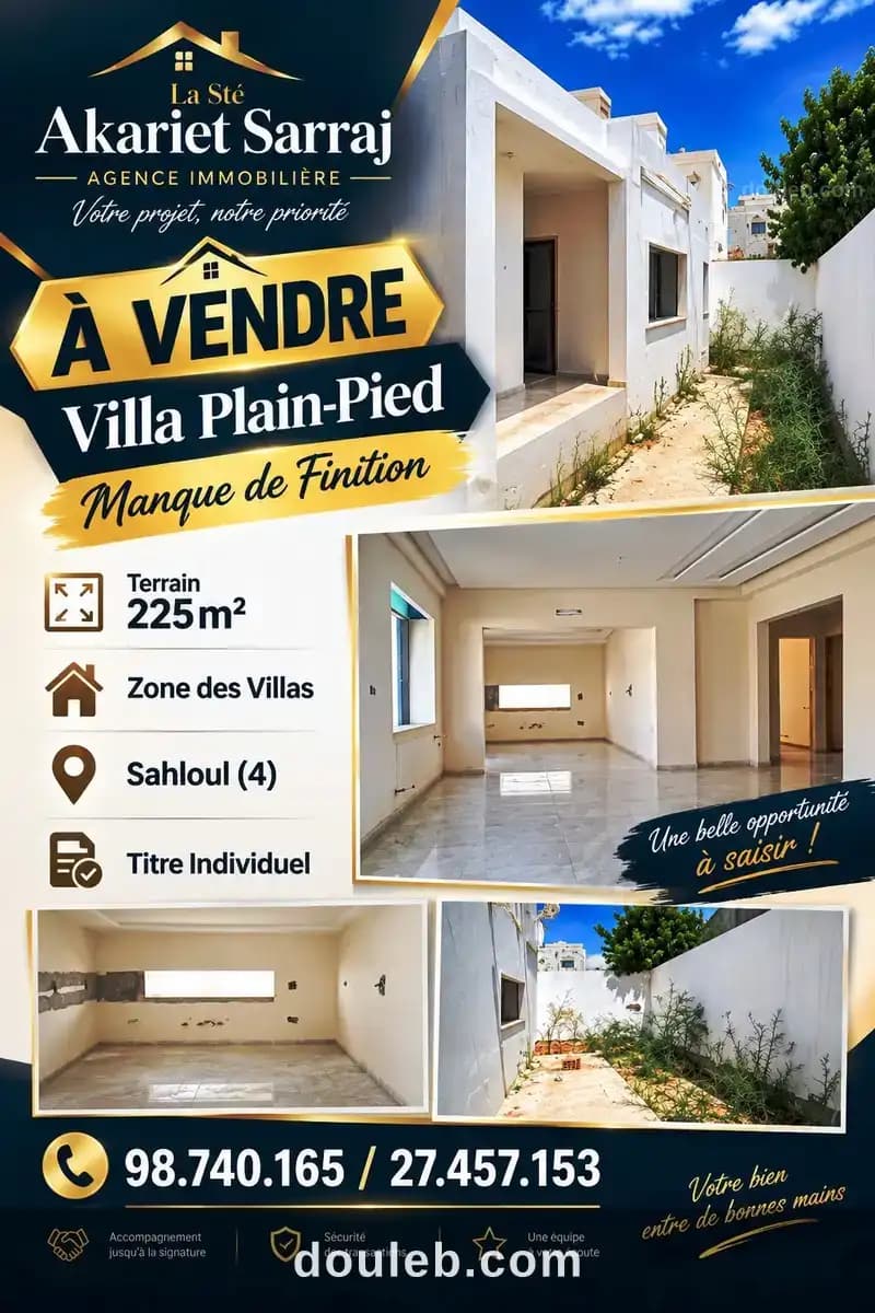 Villa plain pied manque de finition à sahloul 4 - Miniature 3