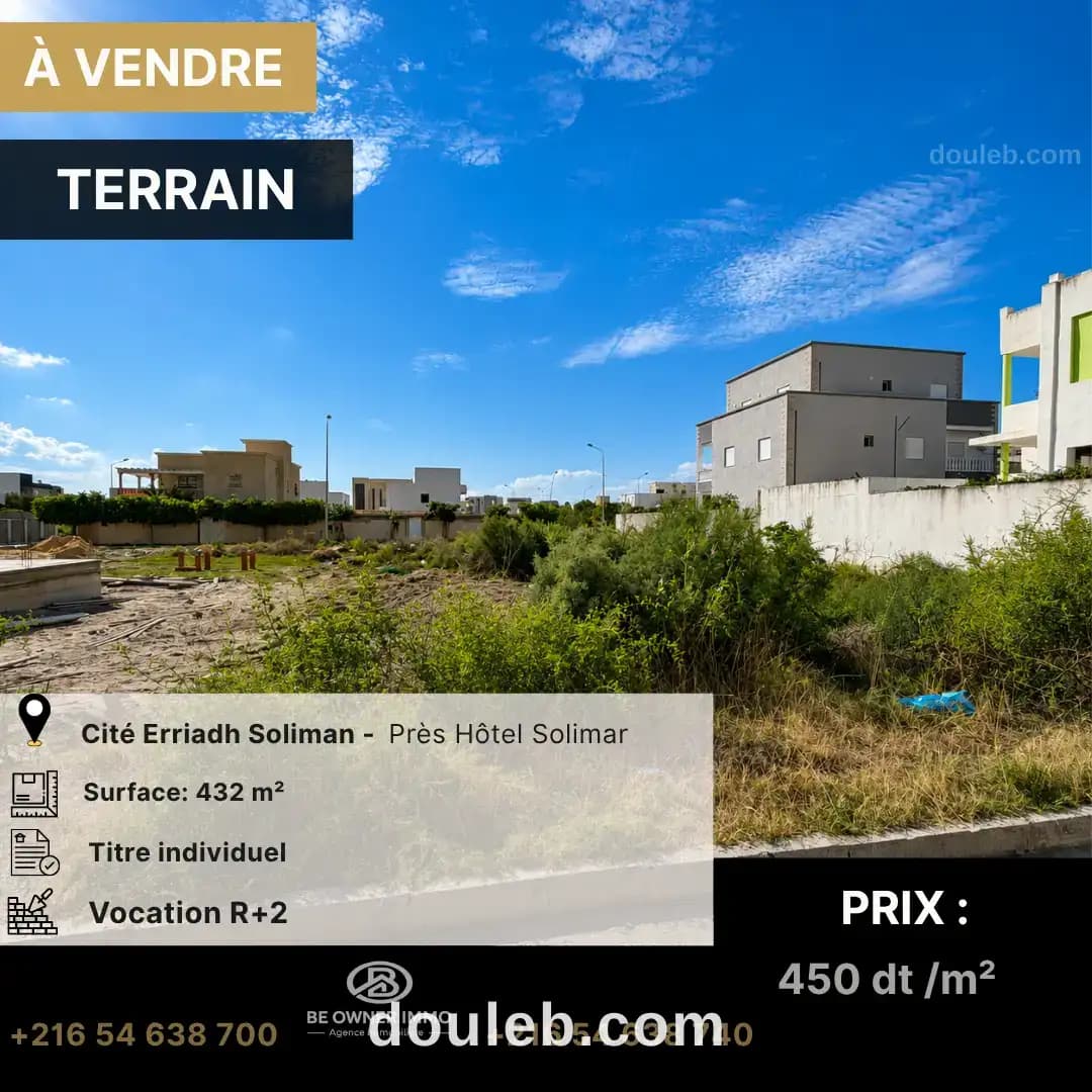 Av terrain 432 m2 à Ben Arous