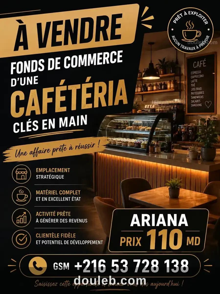 Fonds de commerce ariana 110 md à Ariana