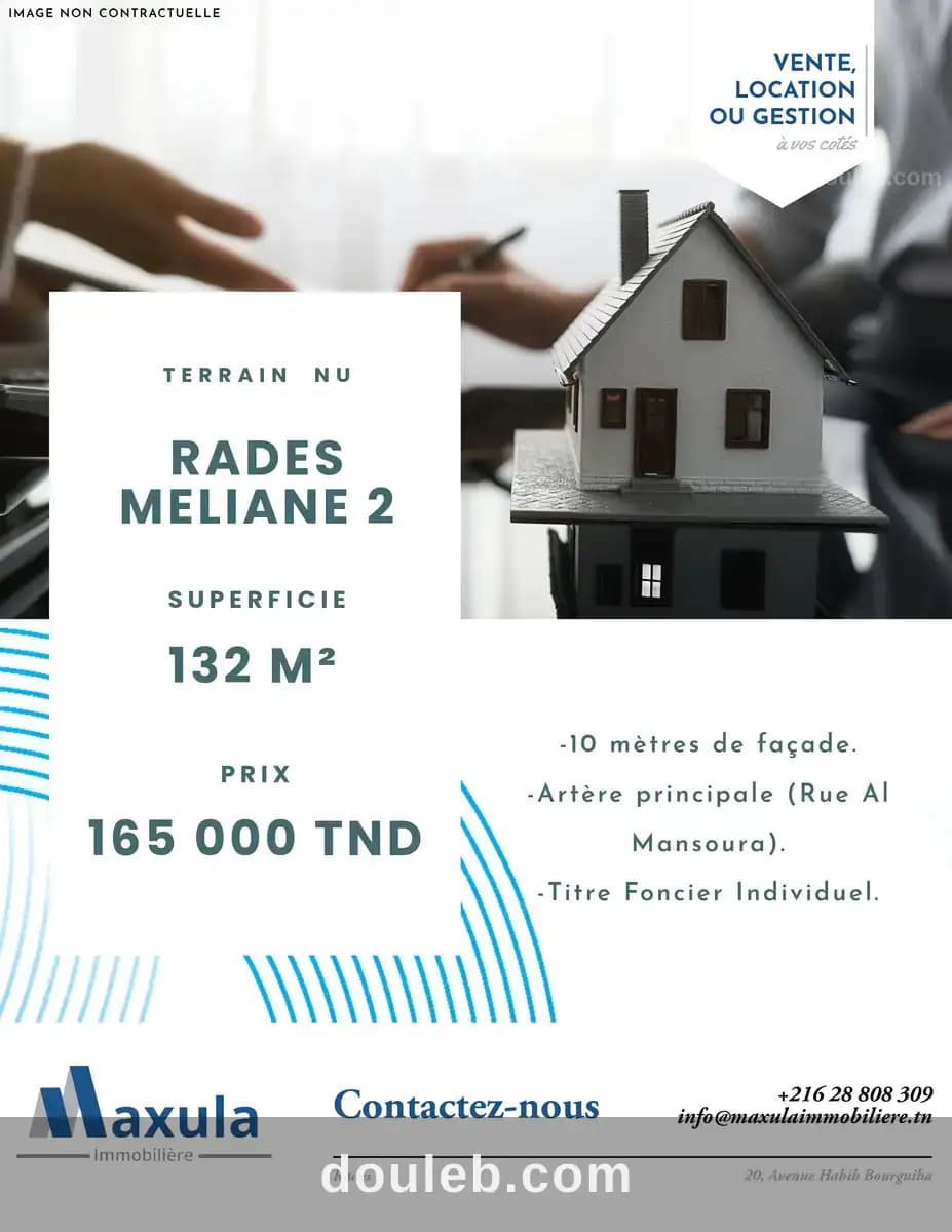 Terrain nu de 132m a rades meliane 2 à Ben Arous