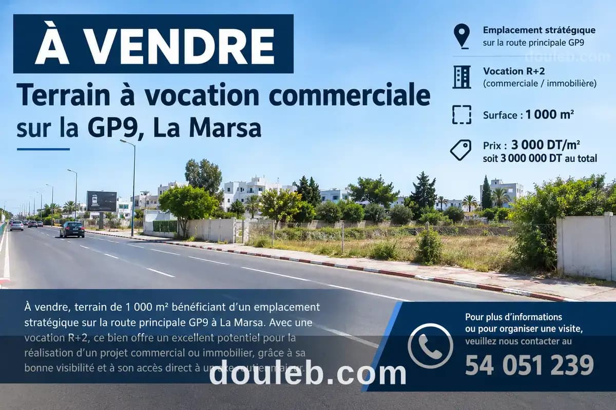Errain à vocation commerciale sur la gp9 la marsa à Tunis