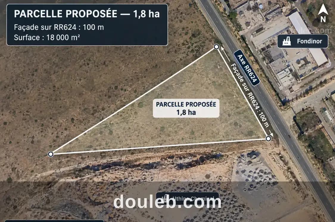 1 hect 800 m avec 100 m facade au bord rr 624 à Zaghouan