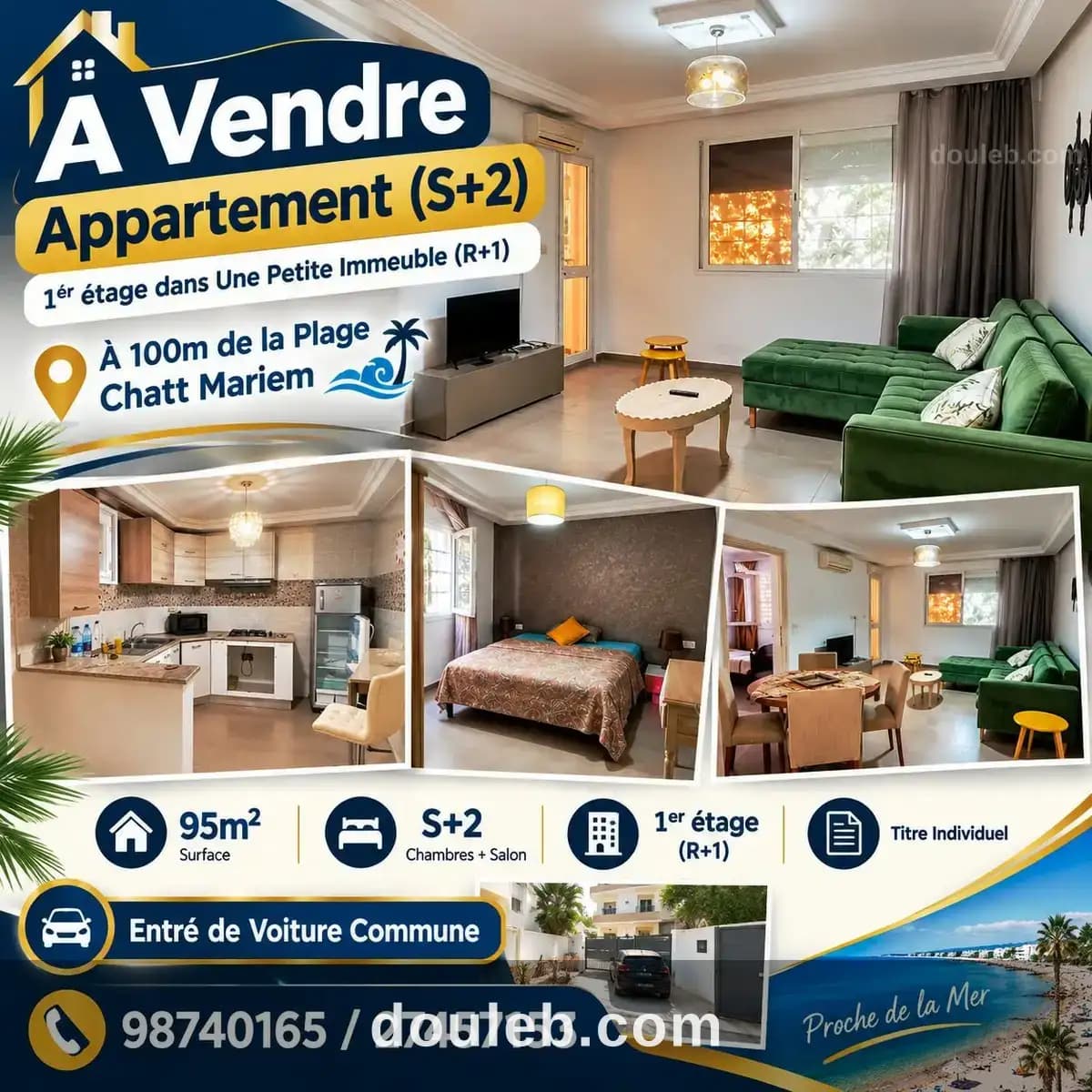 Appartement s2 proche de la plage chatt mariem à Sousse