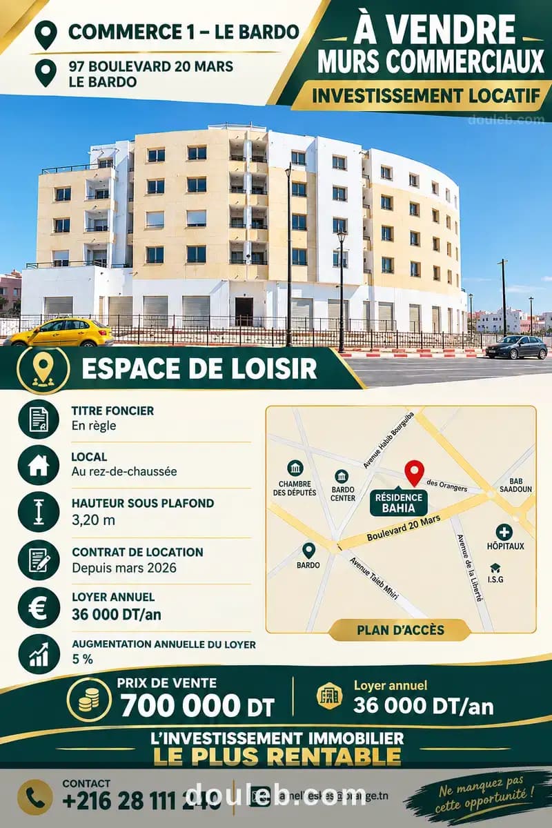 Opportunité pour un investissement locatif à Tunis