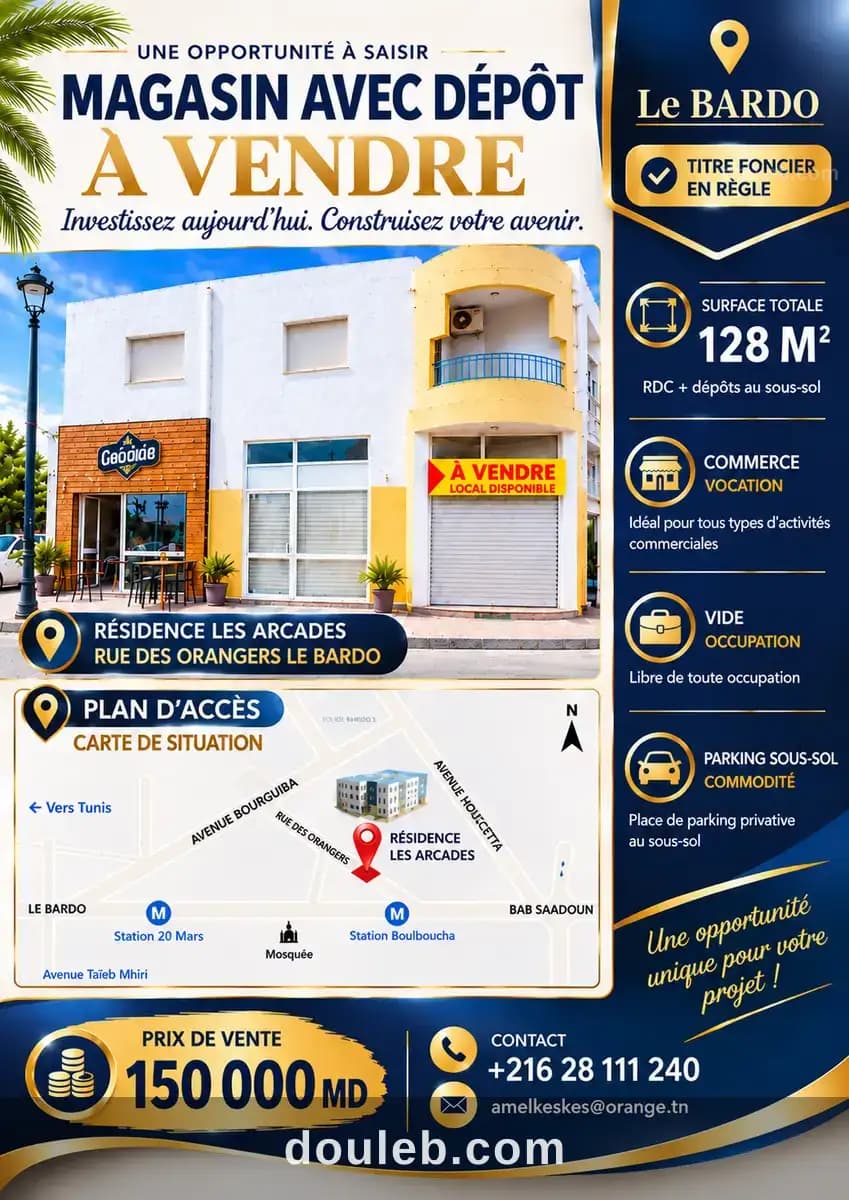 Local commercial au bardo à Tunis