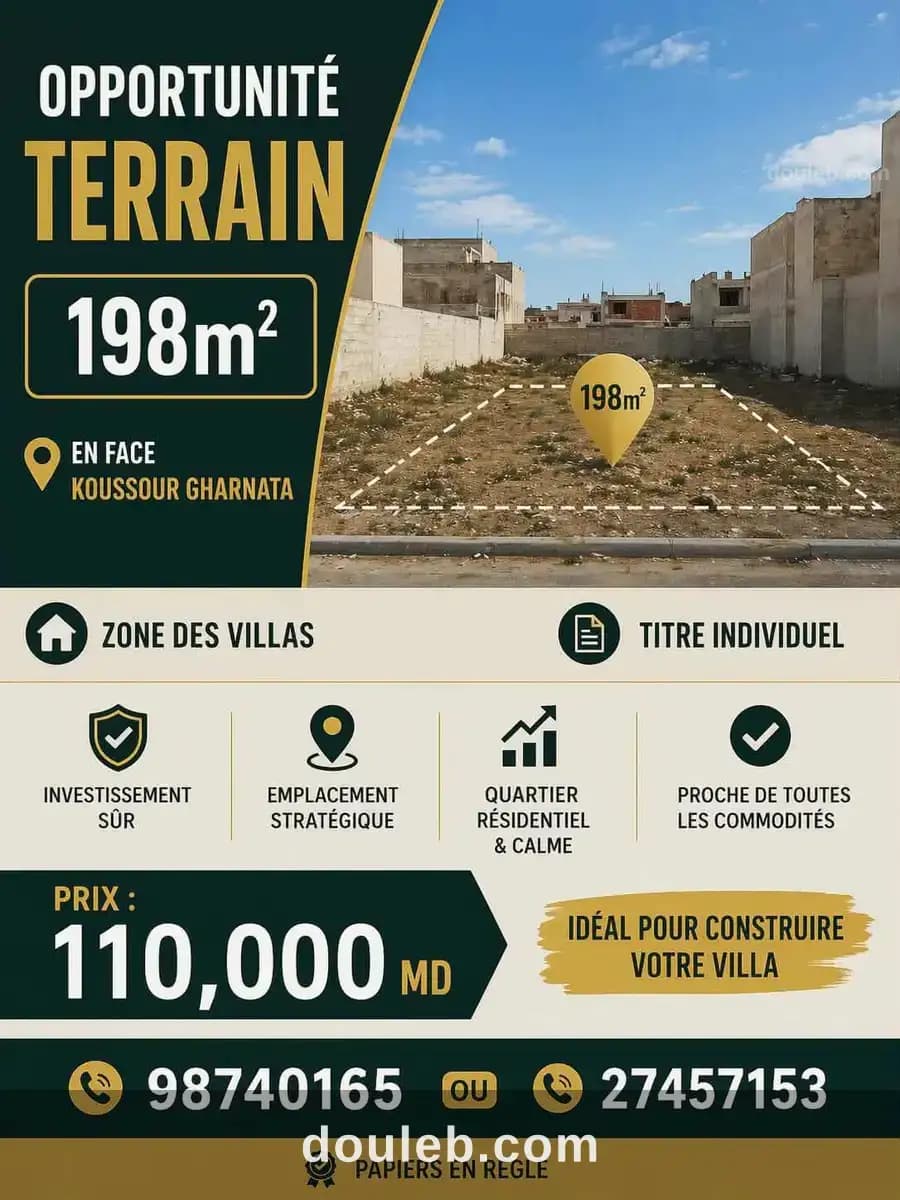 Lot 198m zone des villas en face koussour gharnata - Photo 1