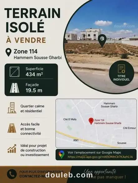 Terrain isolé 434m zone 114 hammam sousse ghrabi - Photo 1