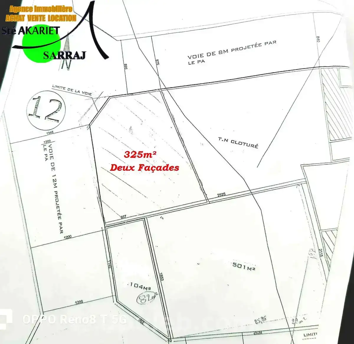 Terrain clôturé 325m deux façades à kalaa seghira - Miniature 3