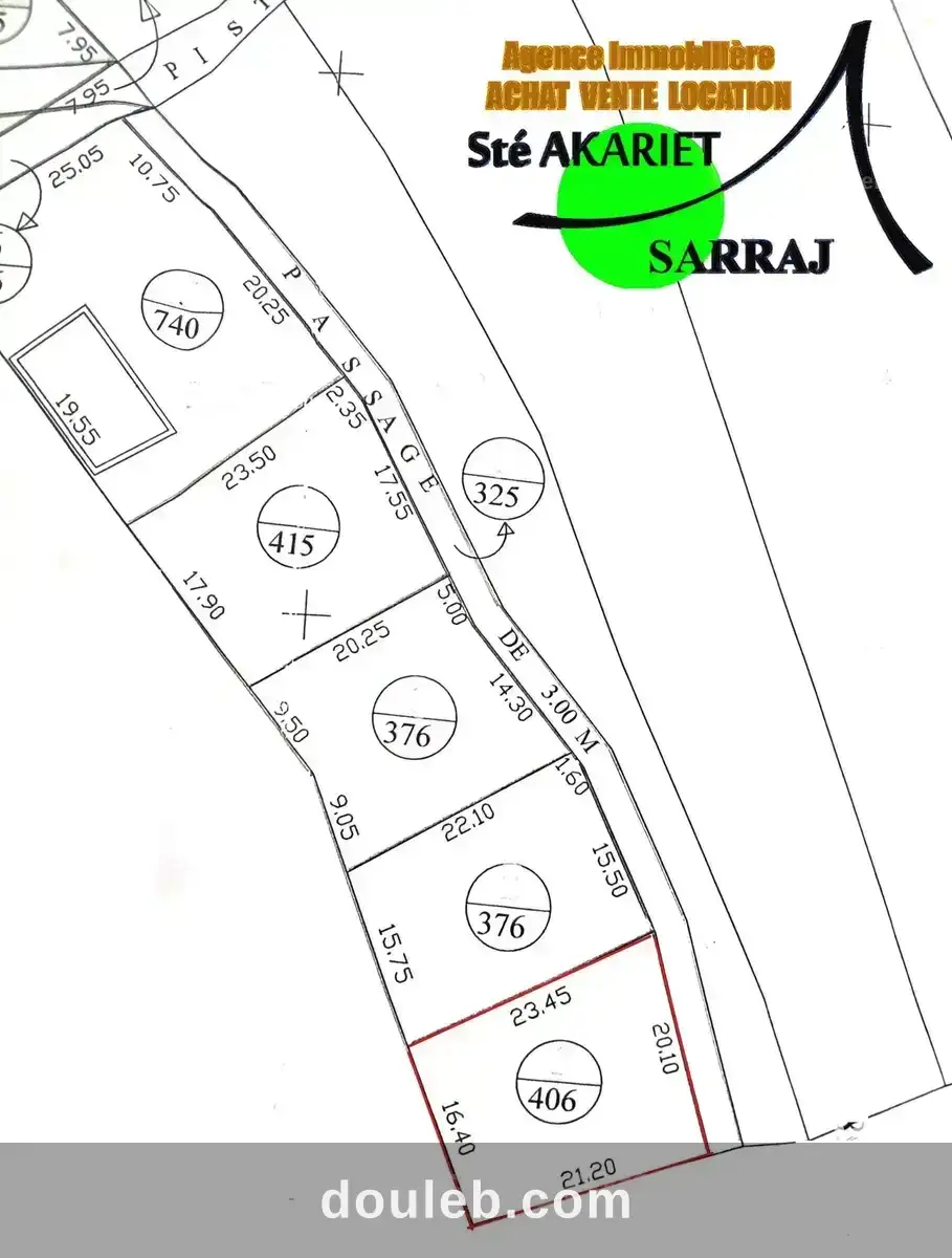 Terrain 406m vue de mer à koussour gharnata à Tunis