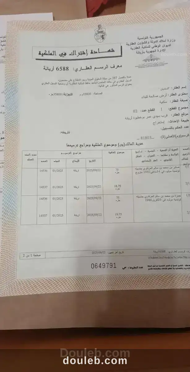 Terrain à raoued sidi amor à Tunis